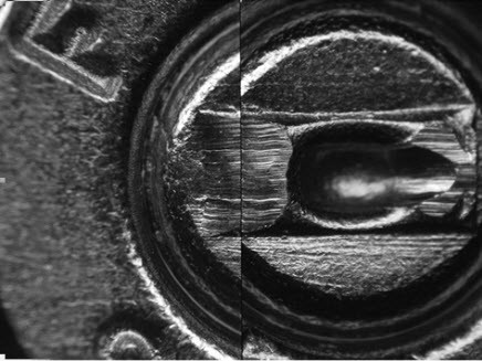Two cartridges under comparison microscope